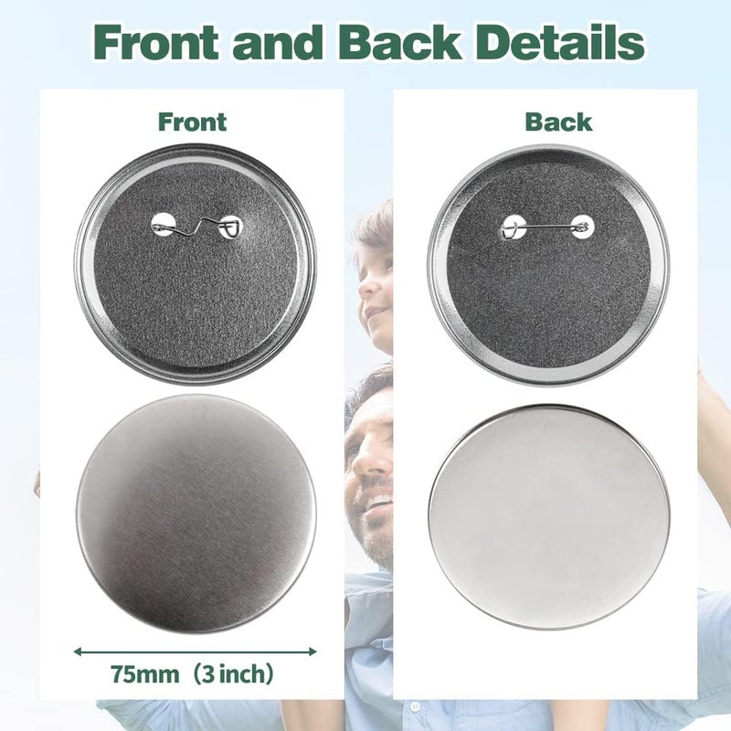 Mostme 100 Sets 3 inch Button Maker Supplies, 75mm Button Supplies Parts Badge Part, Buttons Making Supplies, Includes Metal Pin Back Cover, Metal Shells, Blank Paper&Clear Film - Image 3